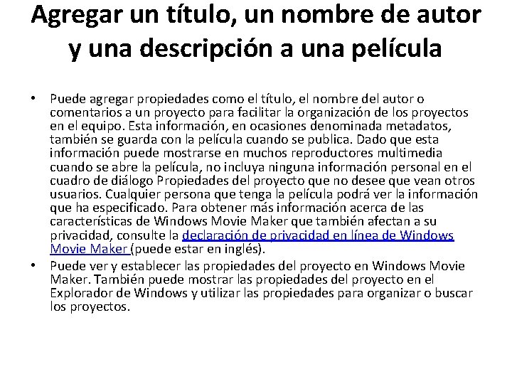 Agregar un título, un nombre de autor y una descripción a una película •