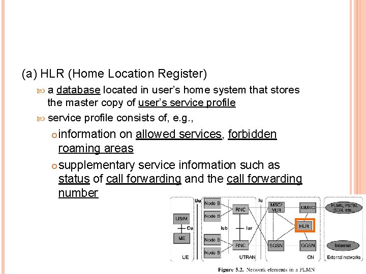 (a) HLR (Home Location Register) a database located in user’s home system that stores