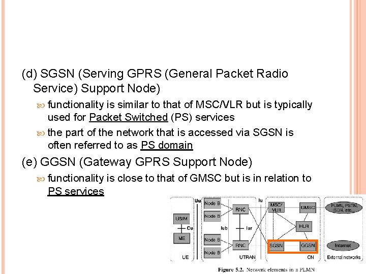 (d) SGSN (Serving GPRS (General Packet Radio Service) Support Node) functionality is similar to
