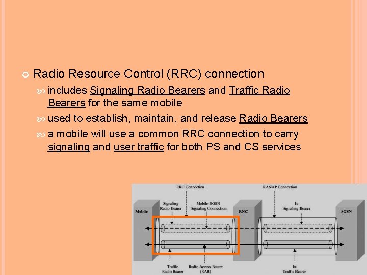  Radio Resource Control (RRC) connection includes Signaling Radio Bearers and Traffic Radio Bearers