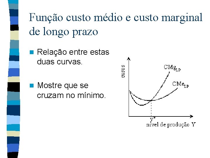 Função custo médio e custo marginal de longo prazo n Relação entre estas duas