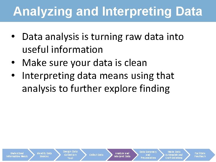 Analyzing and Interpreting Data • Data analysis is turning raw data into useful information