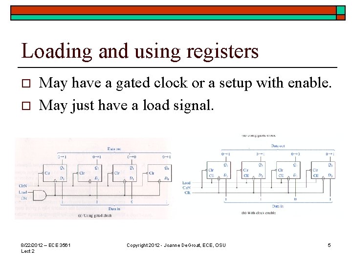 Loading and using registers o o May have a gated clock or a setup Loading and using registers o o May have a gated clock or a setup