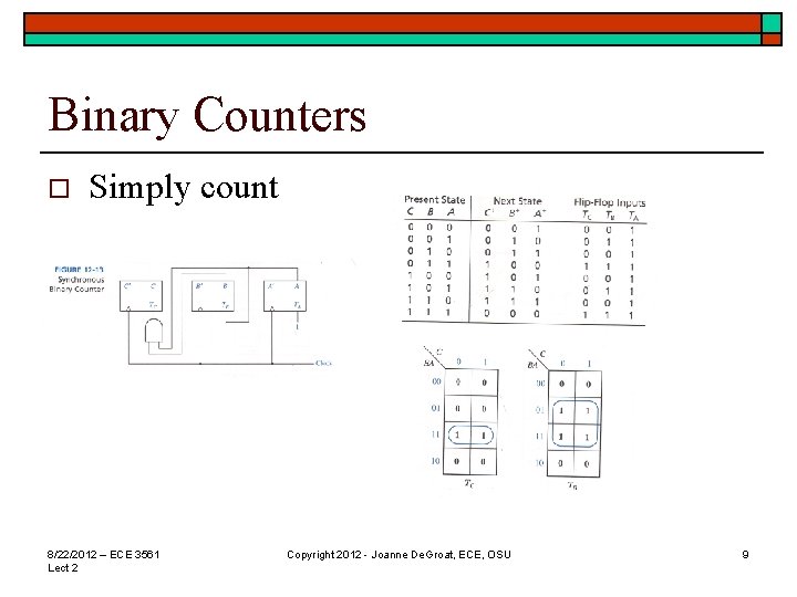 Binary Counters o Simply count 8/22/2012 – ECE 3561 Lect 2 Copyright 2012 - Binary Counters o Simply count 8/22/2012 – ECE 3561 Lect 2 Copyright 2012 -