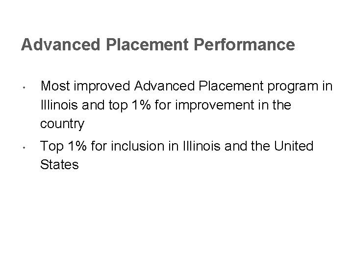 Advanced Placement Performance • Most improved Advanced Placement program in Illinois and top 1%