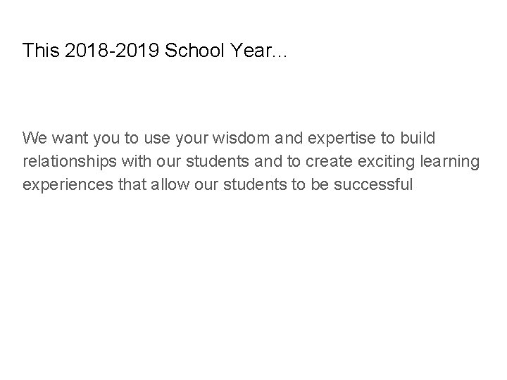 This 2018 -2019 School Year. . . We want you to use your wisdom