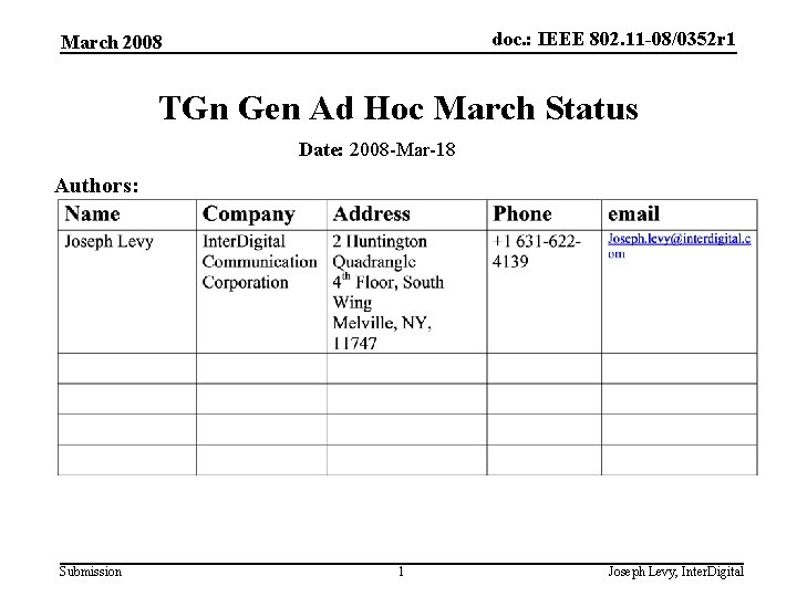 doc. : IEEE 802. 11 -08/0352 r 1 March 2008 TGn Gen Ad Hoc