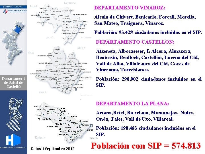 DEPARTAMENTO VINAROZ: Alcala de Chivert, Benicarlo, Forcall, Morella, San Mateo, Traiguera, Vinaroz. Población: 93.