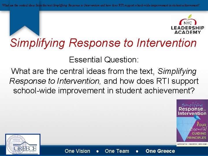 What are the central ideas from the text Simplifying Response to Intervention and how