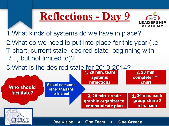Reflections - Day 9 1. What kinds of systems do we have in place?