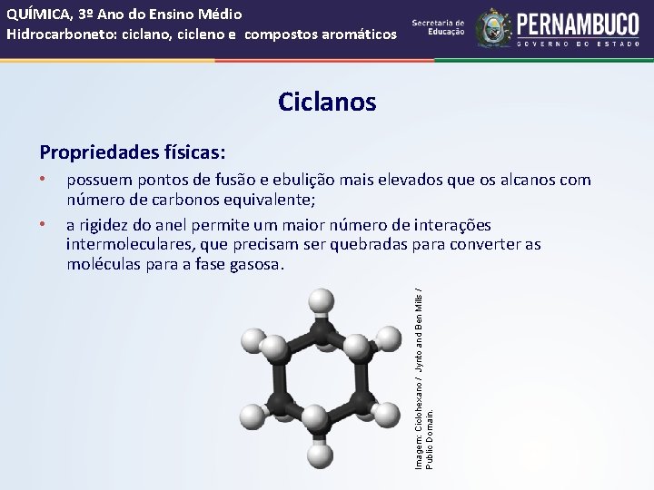 QUÍMICA, 3º Ano do Ensino Médio Hidrocarboneto: ciclano, cicleno e compostos aromáticos Ciclanos Propriedades