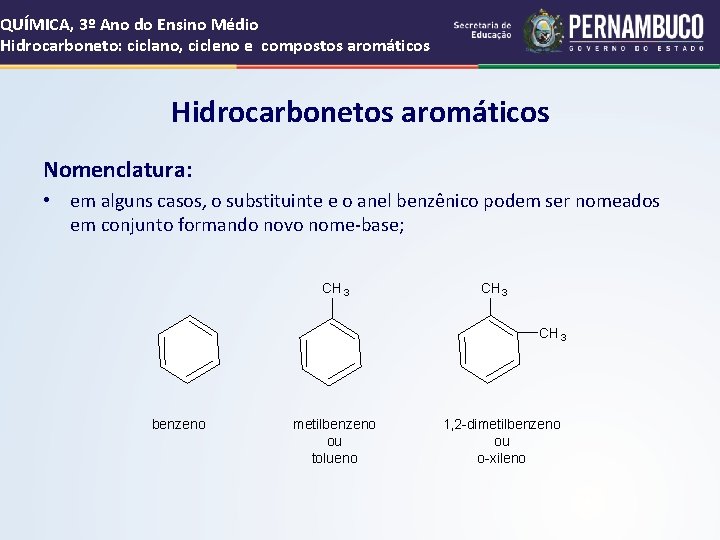 QUÍMICA, 3º Ano do Ensino Médio Hidrocarboneto: ciclano, cicleno e compostos aromáticos Hidrocarbonetos aromáticos