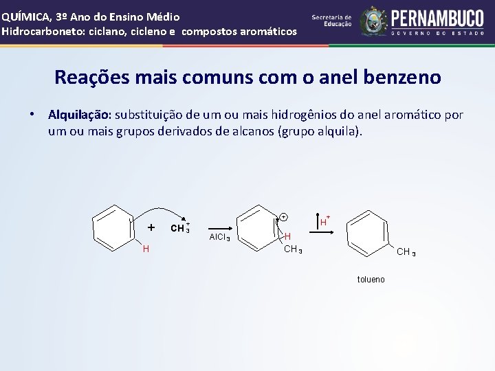 QUÍMICA, 3º Ano do Ensino Médio Hidrocarboneto: ciclano, cicleno e compostos aromáticos Reações mais