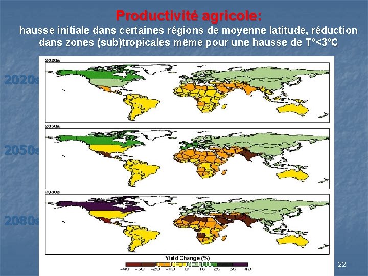 Productivité agricole: hausse initiale dans certaines régions de moyenne latitude, réduction dans zones (sub)tropicales
