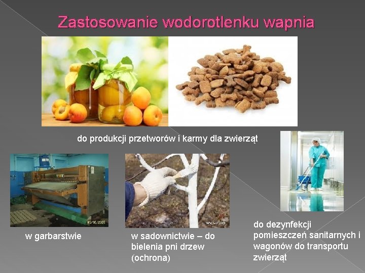 Zastosowanie wodorotlenku wapnia do produkcji przetworów i karmy dla zwierząt w garbarstwie w sadownictwie