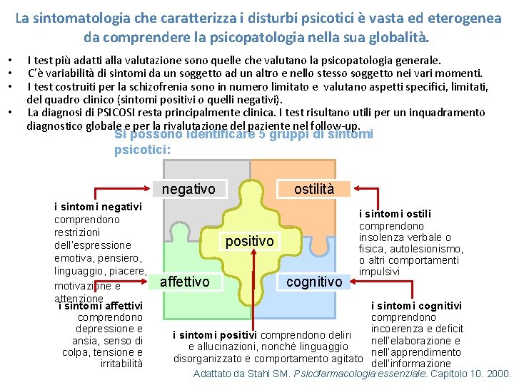 La sintomatologia che caratterizza i disturbi psicotici è vasta ed eterogenea da comprendere la