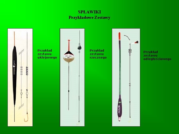 SPŁAWIKI Przykładowe Zestawy Przykład zestawu uklejowego Przykład zestawu rzecznego Przykład zestawu odległościowego 