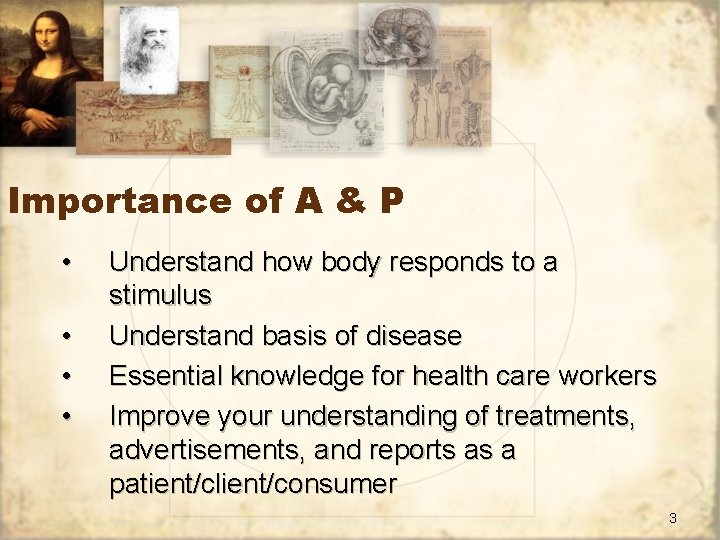 Importance of A & P • • Understand how body responds to a stimulus