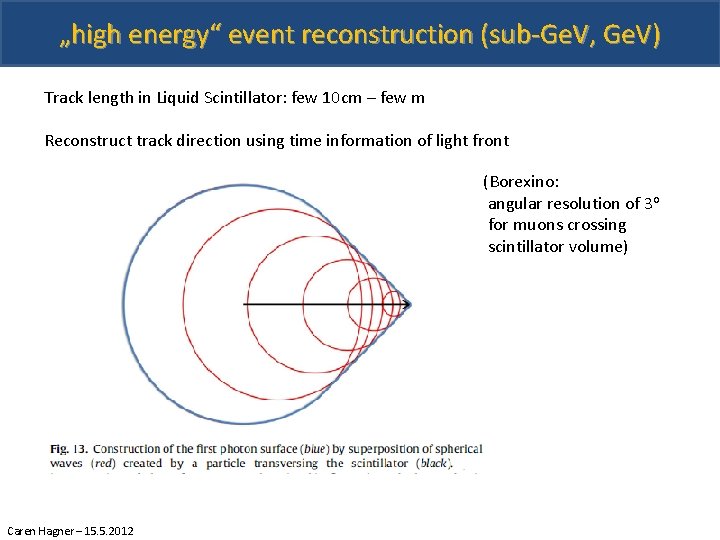 „high energy“ event reconstruction (sub-Ge. V, Ge. V) Track length in Liquid Scintillator: few