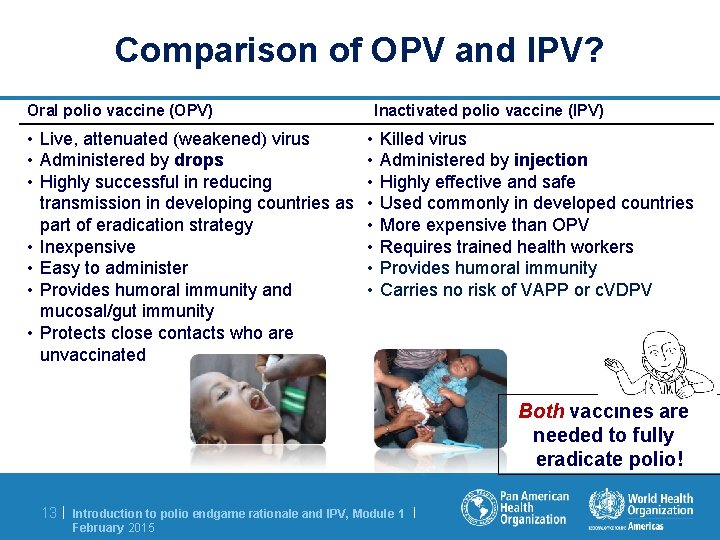 Comparison of OPV and IPV? Oral polio vaccine (OPV) • Live, attenuated (weakened) virus