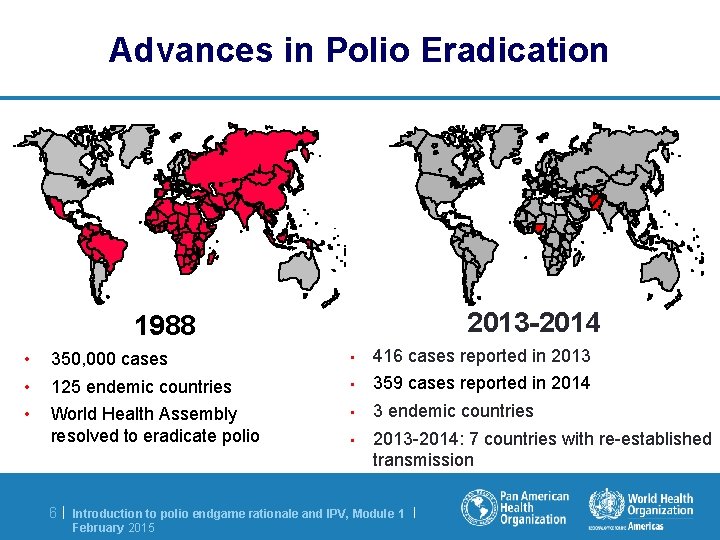 Advances in Polio Eradication 2013 -2014 1988 • • • 350, 000 cases •