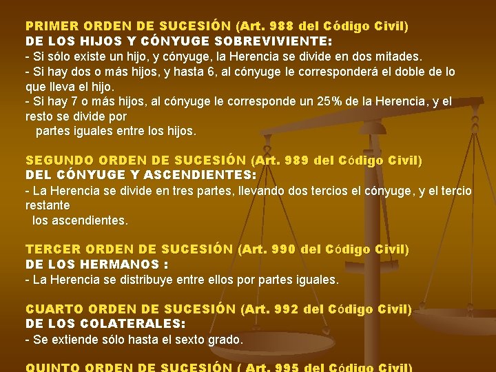 PRIMER ORDEN DE SUCESIÓN (Art. 988 del Código Civil) DE LOS HIJOS Y CÓNYUGE PRIMER ORDEN DE SUCESIÓN (Art. 988 del Código Civil) DE LOS HIJOS Y CÓNYUGE