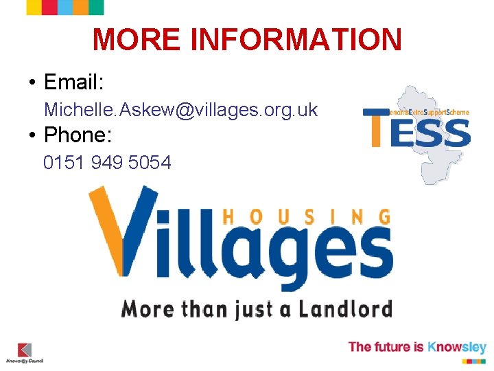 MORE INFORMATION • Email: Michelle. Askew@villages. org. uk • Phone: 0151 949 5054 