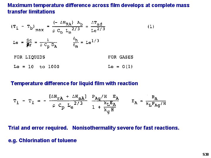 Maximum temperature difference across film develops at complete mass transfer limitations Temperature difference for