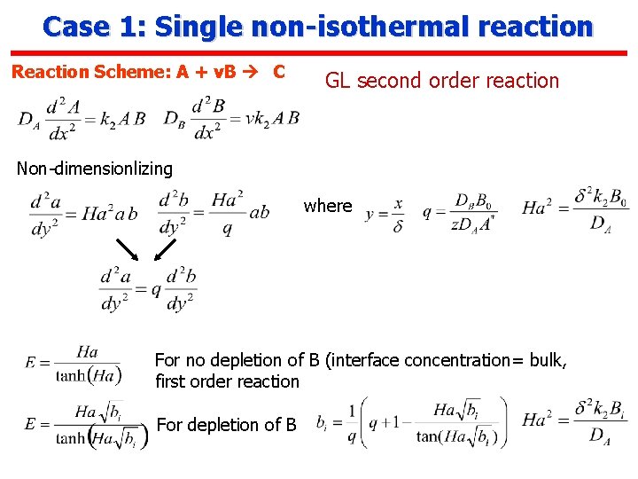 Case 1: Single non-isothermal reaction Reaction Scheme: A + v. B C GL second
