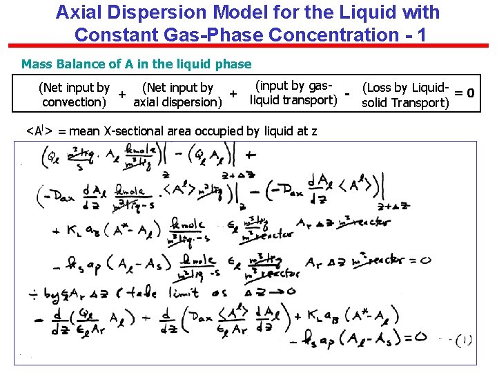 Axial Dispersion Model for the Liquid with Constant Gas-Phase Concentration - 1 Mass Balance