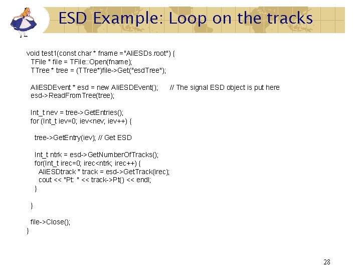 ESD Example: Loop on the tracks void test 1(const char * fname ="Ali. ESDs. ESD Example: Loop on the tracks void test 1(const char * fname ="Ali. ESDs.