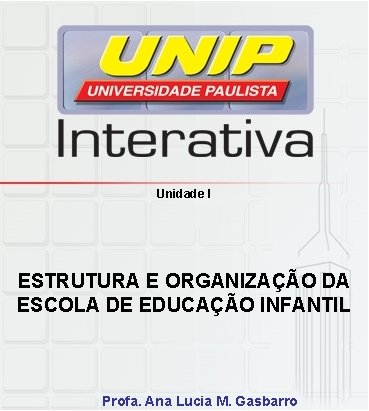 Unidade I ESTRUTURA E ORGANIZAÇÃO DA ESCOLA DE EDUCAÇÃO INFANTIL Profa. Ana Lucia M.