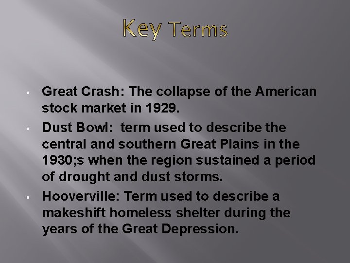  • • • Great Crash: The collapse of the American stock market in