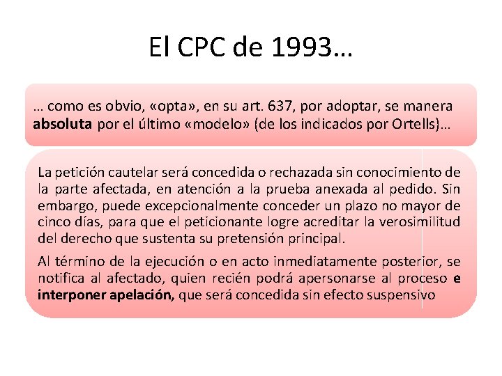 El CPC de 1993… … como es obvio, «opta» , en su art. 637,
