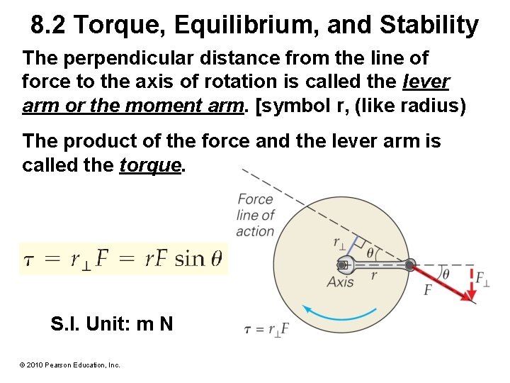 8. 2 Torque, Equilibrium, and Stability The perpendicular distance from the line of force