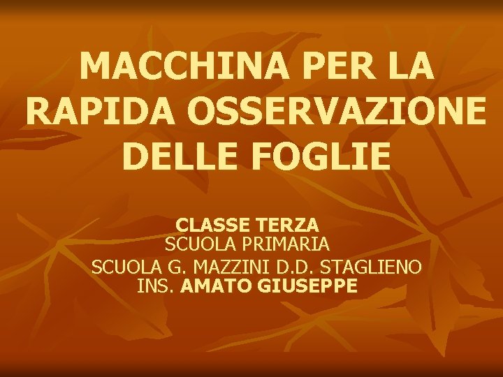 MACCHINA PER LA RAPIDA OSSERVAZIONE DELLE FOGLIE CLASSE TERZA SCUOLA PRIMARIA SCUOLA G. MAZZINI