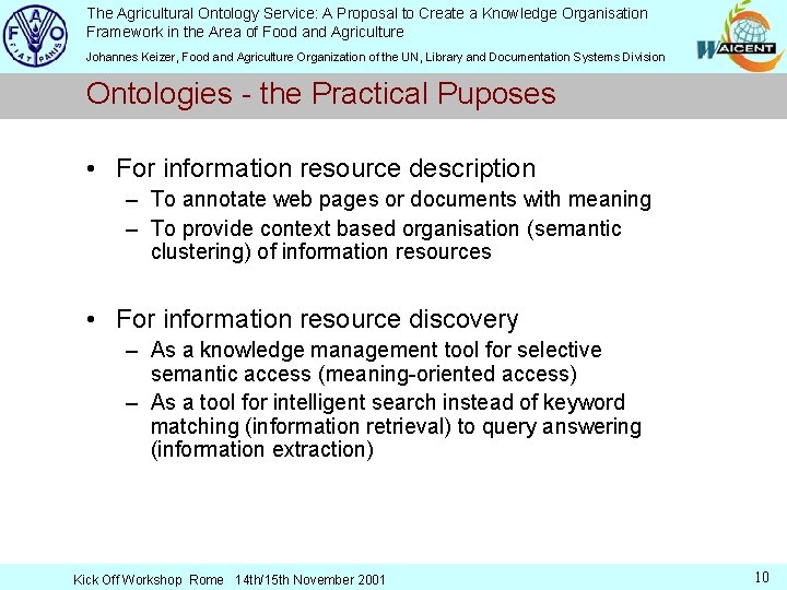 The Agricultural Ontology Service: A Proposal to Create a Knowledge Organisation Framework in the