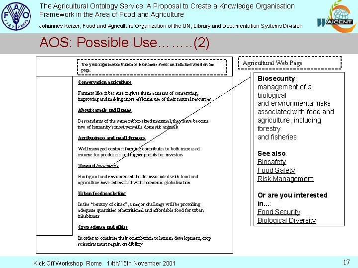 The Agricultural Ontology Service: A Proposal to Create a Knowledge Organisation Framework in the