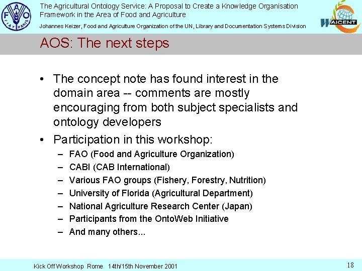 The Agricultural Ontology Service: A Proposal to Create a Knowledge Organisation Framework in the