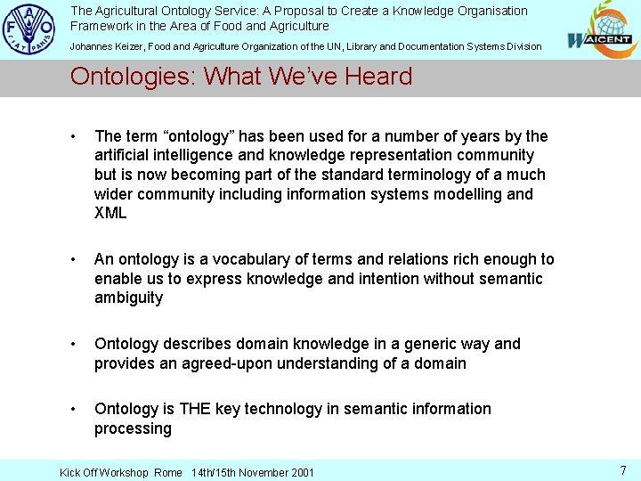 The Agricultural Ontology Service: A Proposal to Create a Knowledge Organisation Framework in the
