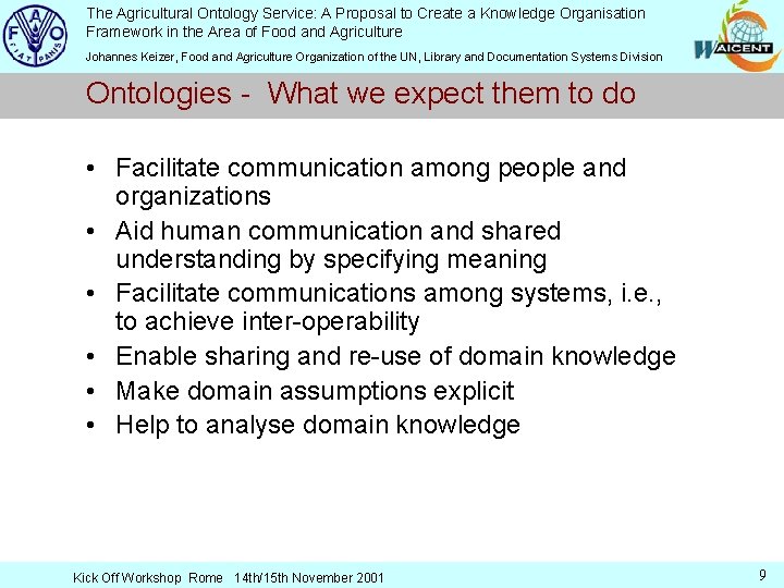 The Agricultural Ontology Service: A Proposal to Create a Knowledge Organisation Framework in the