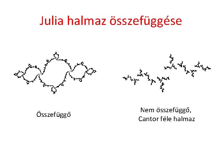 Julia halmaz összefüggése Összefüggő Nem összefüggő, Cantor féle halmaz 