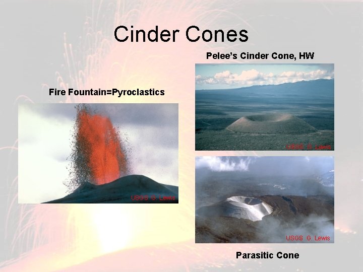 Cinder Cones Pelee’s Cinder Cone, HW Fire Fountain=Pyroclastics USGS G. Lewis Parasitic Cone 