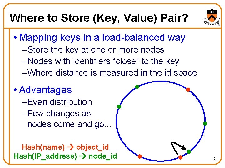 Where to Store (Key, Value) Pair? • Mapping keys in a load-balanced way –