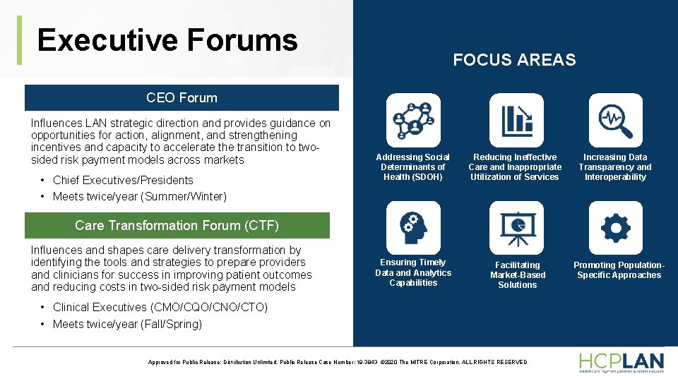 Executive Forums FOCUS AREAS CEO Forum Influences LAN strategic direction and provides guidance on Executive Forums FOCUS AREAS CEO Forum Influences LAN strategic direction and provides guidance on