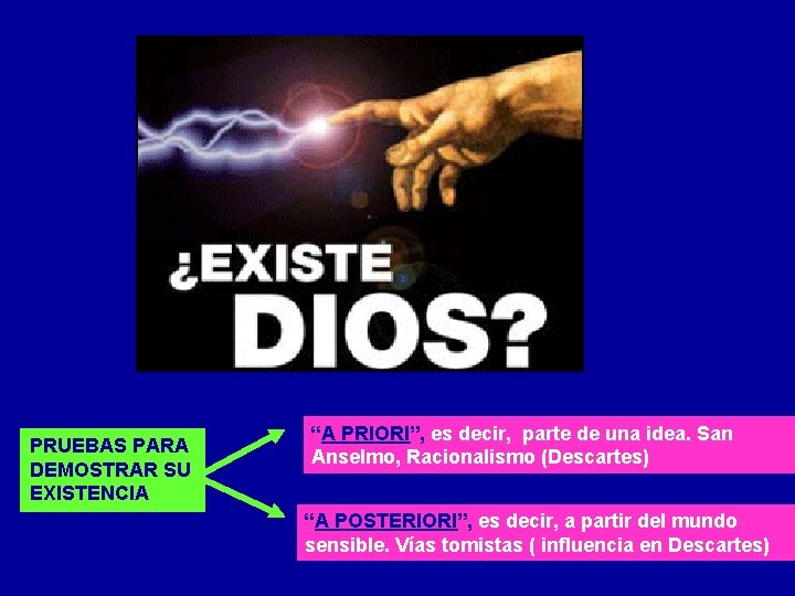PRUEBAS PARA DEMOSTRAR SU EXISTENCIA “A PRIORI”, es decir, parte de una idea. San PRUEBAS PARA DEMOSTRAR SU EXISTENCIA “A PRIORI”, es decir, parte de una idea. San