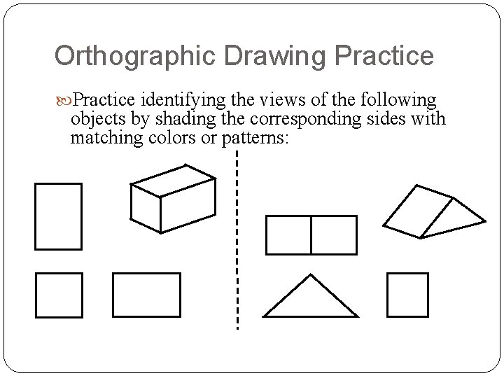 Orthographic Drawing Practice identifying the views of the following objects by shading the corresponding