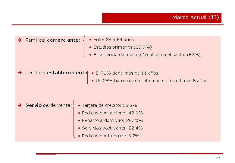 Marco actual (II) è Perfil del comerciante: • Entre 35 y 64 años •