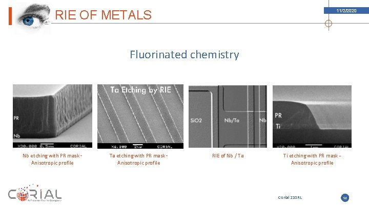 RIE OF METALS 11/2/2020 Fluorinated chemistry Nb etching with PR mask – Anisotropic profile RIE OF METALS 11/2/2020 Fluorinated chemistry Nb etching with PR mask – Anisotropic profile