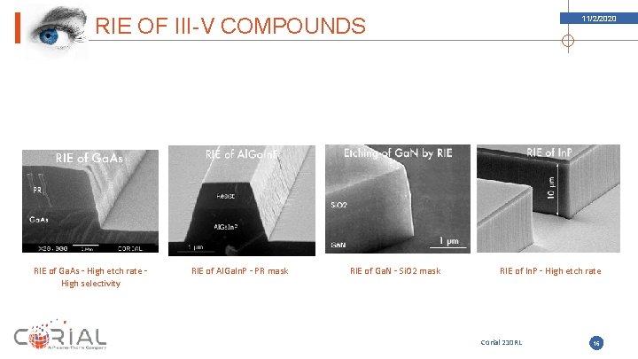 RIE OF III-V COMPOUNDS RIE of Ga. As – High etch rate – High RIE OF III-V COMPOUNDS RIE of Ga. As – High etch rate – High